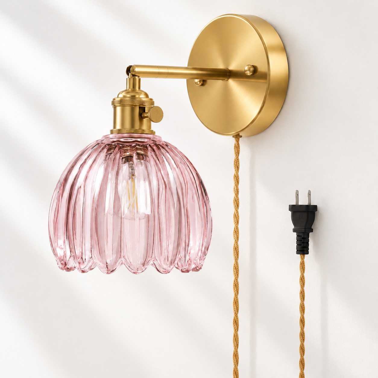 Pink tulip glass plug-in wall sconce