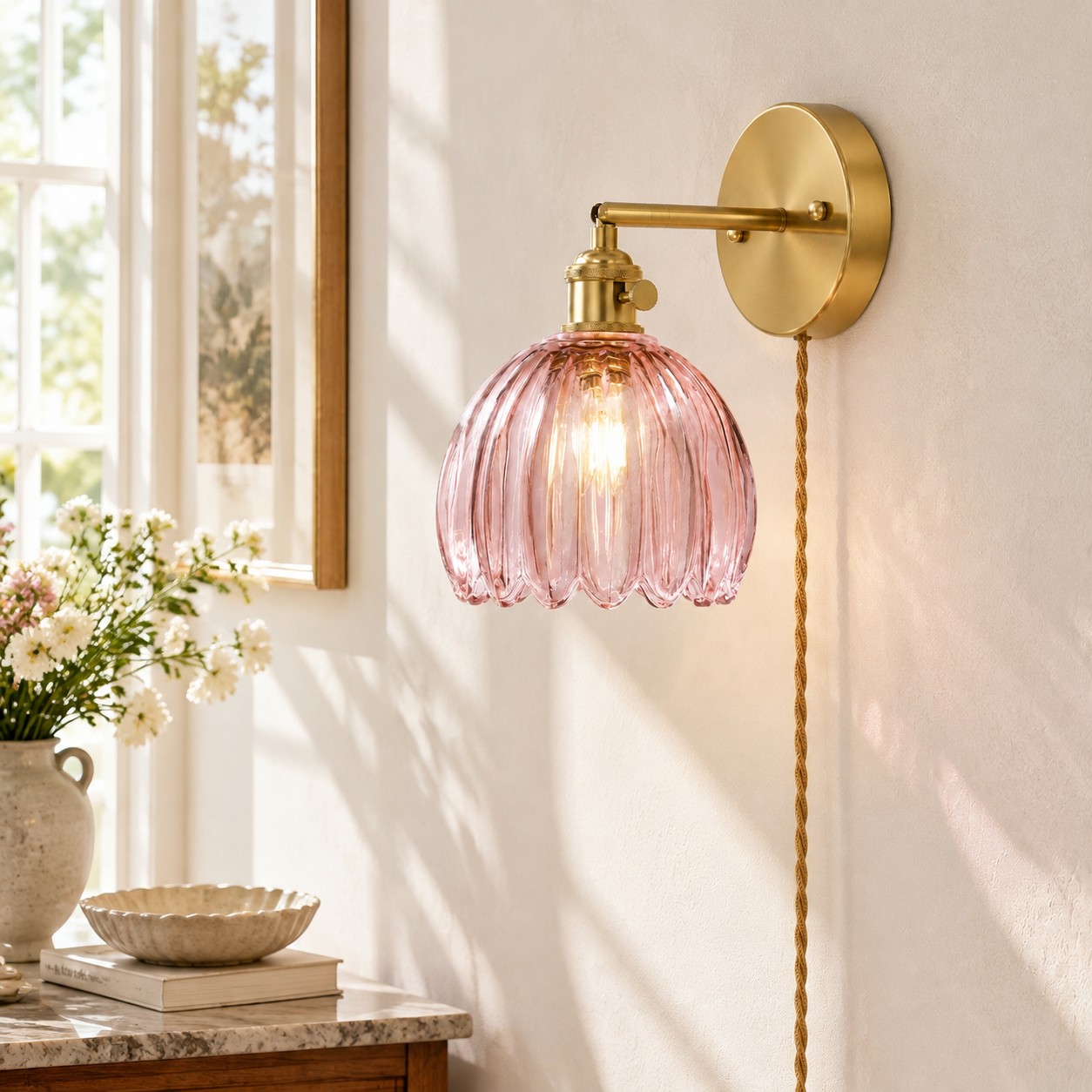 Tulip glass plug-in wall sconce detail