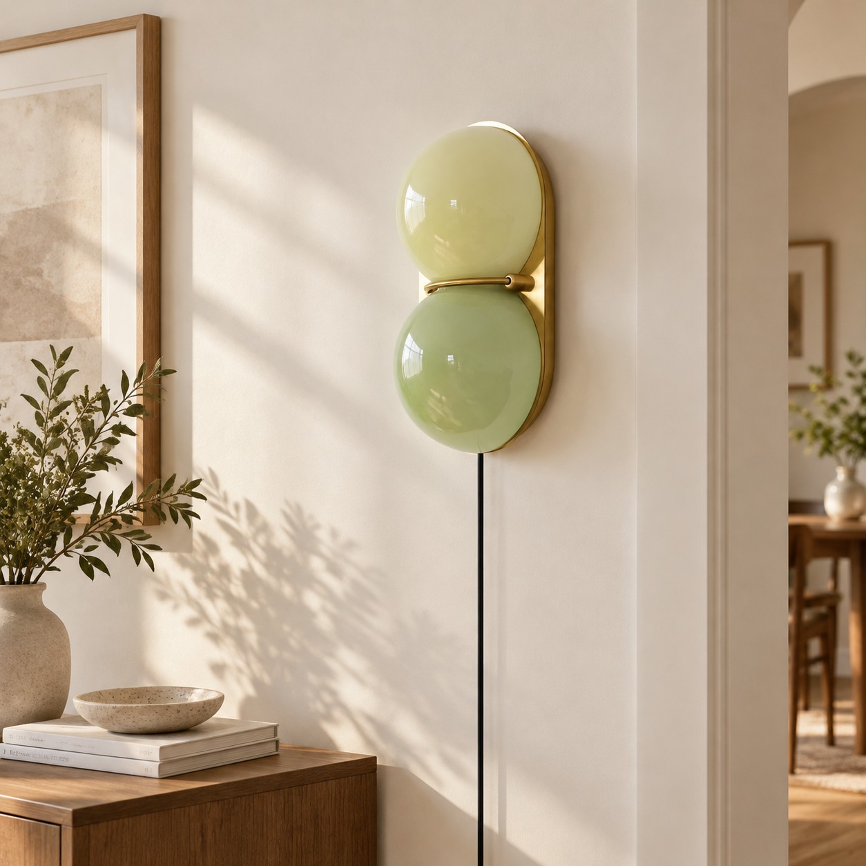 Two globe glass wall sconce by a window