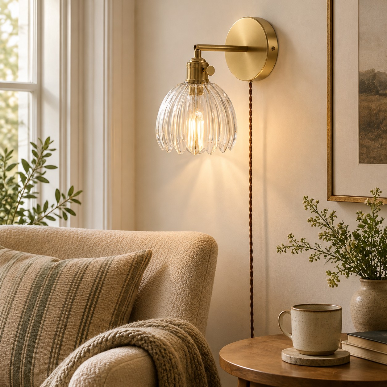 Tulip glass plug-in wall sconce detail